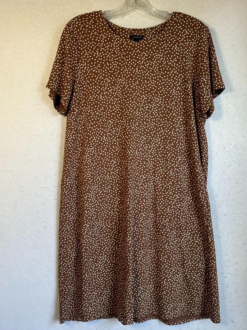 J. Jill Wearever Collection Brown Polka Dot Shift Dress Size Large pockets